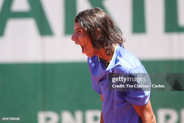 French Open Tennis Tournament - Day Fourteen. Alexei Popyrin of Australian celebrates after defeating Nicola Kuhn of Spain to win the Boy's Singles...