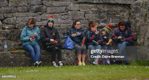 Galway , Ireland - 11 June 2017; Mayo supporters, left to right, Agnes O'Hoare, Emma O'Hoare, Frances Reid, Laoise McGowan, aged 9, Méabh McGowan,...