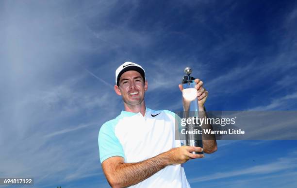 Dylan Frittelli of South Africa poses with the trophy after winning the Lyoness Open at Diamond Country Club on June 11, 2017 in Atzenbrugg, Austria.