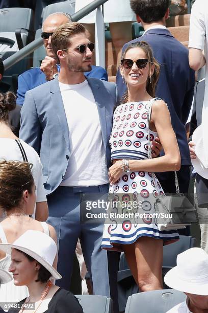 Football player Kevin Trapp and Izabel Goulart attend the Men Final of the 2017 French Tennis Open - Day Fithteen at Roland Garros on June 11, 2017...