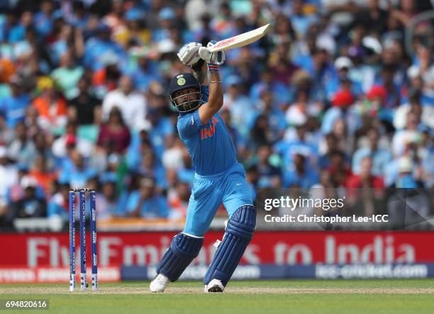 Virat Kohli of India in action during the ICC Champions Trophy Group B match between India and South Africa at The Kia Oval on June 11, 2017 in...