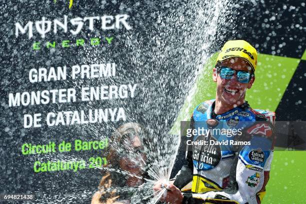 Alex Marquez of Spain and EG 0,0 Marc VDS celebrates after winning the Moto2 of Catalunya at Circuit de Catalunya on June 11, 2017 in Montmelo, Spain.