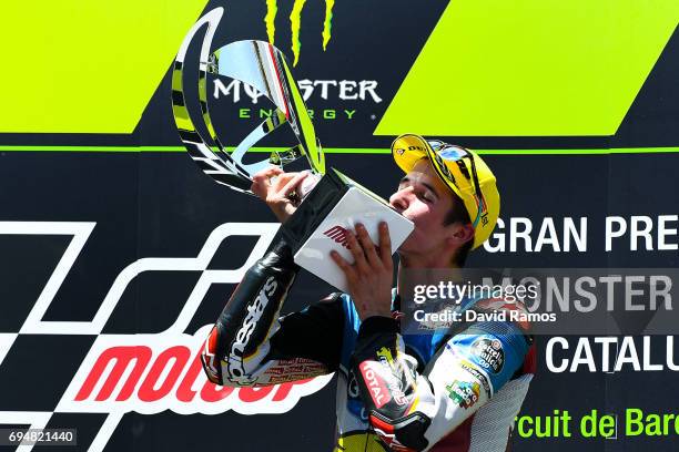 Alex Marquez of Spain and EG 0,0 Marc VDS celebrates after winning the Moto2 of Catalunya at Circuit de Catalunya on June 11, 2017 in Montmelo, Spain.