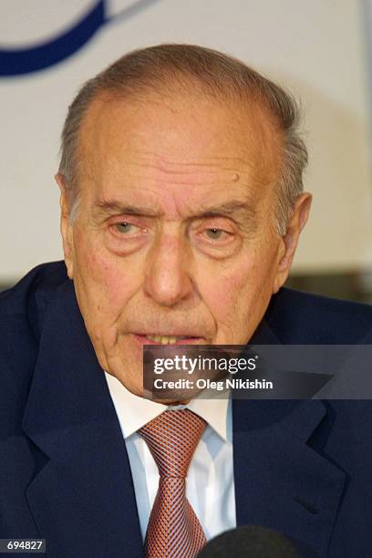 Azerbaijani President Heydar Aliyev speaks to the news media January 26, 2002 in Moscow. Aliyev announced that Russia is Azerbaijans most important...