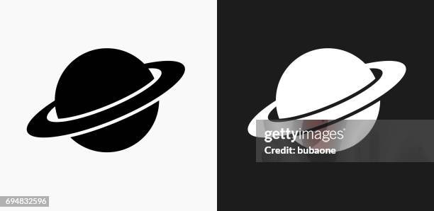 saturn icon on black and white vector backgrounds - saturn stock illustrations