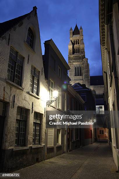 lane at st. salvators cathedral - bruges belgium stock pictures, royalty-free photos & images