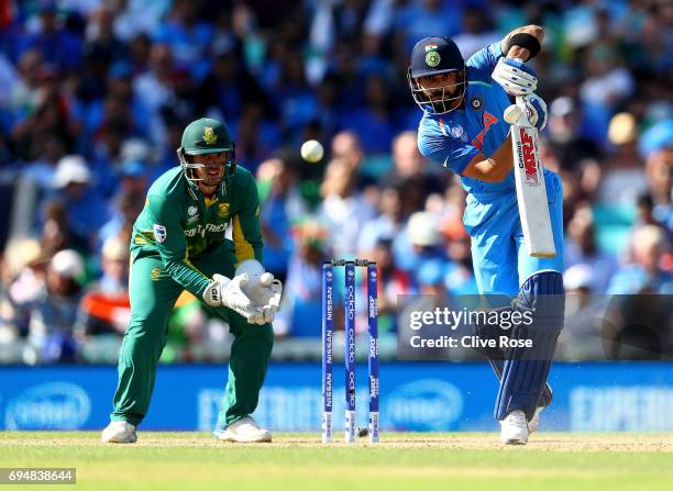 Virat Kohli of India in action during the ICC Champions trophy cricket match between India and South Africa at The Oval in London on June 11, 2017