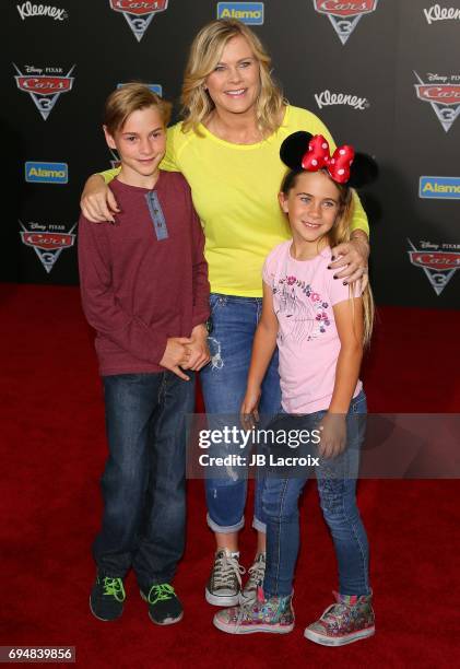 Alison Sweeney, Benjamin Sanov and Megan Sanov attend the premiere of Disney and Pixar's 'Cars 3' on June 10, 2017 in Anaheim, California.