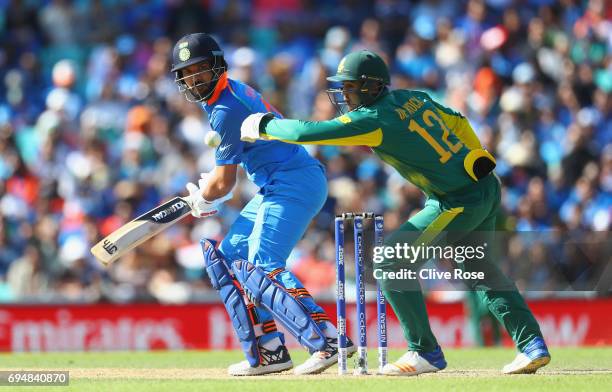 Yuvraj Singh of India in action during the ICC Champions trophy cricket match between India and South Africa at The Oval in London on June 11, 2017