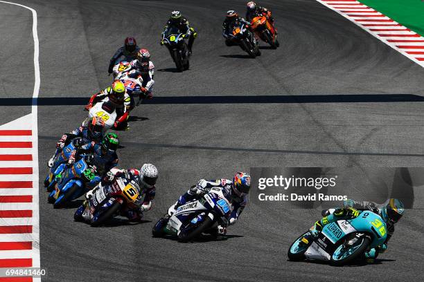 Joan Mir of Spain and Leopard Racing Team leads the race during the Moto3 race at Circuit de Catalunya on June 11, 2017 in Montmelo, Spain.