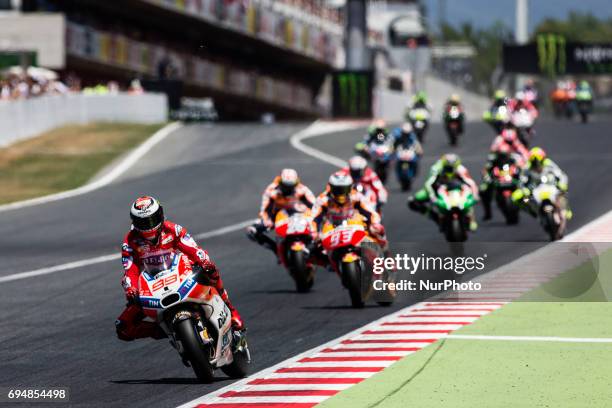 Jorge Lorenzo from Spain of Ducati Team leading the race during the Monter Energy Catalonia Grand Prix, at the Circuit de Barcelona-Catalunya on June...