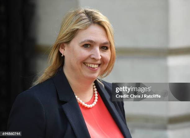 Karen Bradley arrives at 10 Downing Street on June 11, 2017 in London, England. Prime Minister Theresa May re-shuffles her cabinet after the snap...