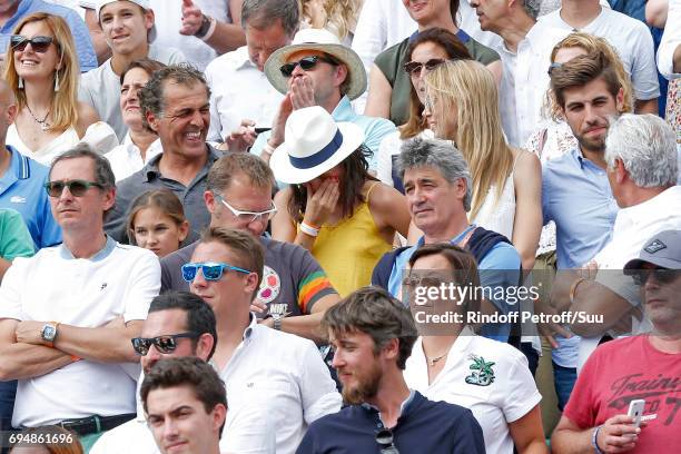 Companion of Rafael Nadal, Maria Francisca Perello "Xisca" cryes at the end of the Men Final of the 2017 French Tennis Open - Day Fithteen at Roland...