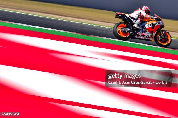 Marc Marquez of Repsol Honda Team, riding his bike during the Qualifying, Moto GP of Catalunya at Circuit de Catalunya on June 10, 2017 in Montmelo,...