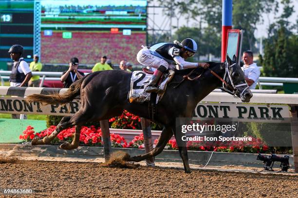 Tapwrit ridden by Jose Ortiz wins the 149th Belmont Stakes on June 10, 2017 at Belmont Park in Hempstead, NY.