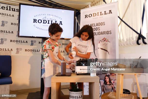 Paula Alos attends the presentation of the charity project Batido Arcoiris organized by the Juegaterapia Foundation and Rodilla restaurant to fight...