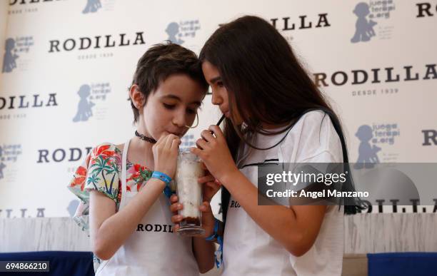 Paula Alos attends the presentation of the charity project Batido Arcoiris organized by the Juegaterapia Foundation and Rodilla restaurant to fight...