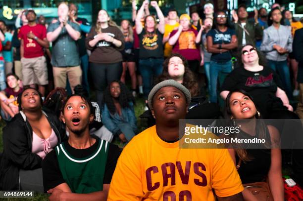 Cleveland Cavaliers fans gather at The Quicken Loans Arena to watch Game 4 of the NBA Finals between the Cleveland Cavaliers and the Golden State...