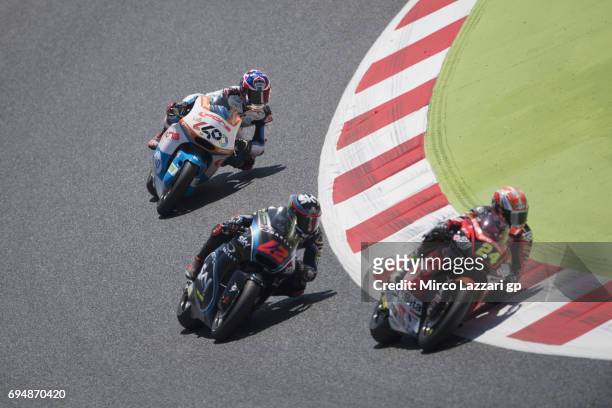 Simone Corsi of Italy and Speed Up Racing leads the field during the Moto2 race during the MotoGp of Catalunya - Race at Circuit de Catalunya on June...