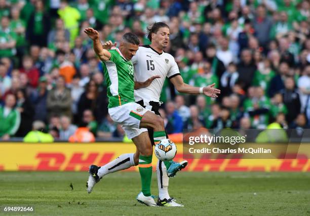 Jon Walters of Republic of Ireland and Sebastian Prodi of Austria during the FIFA 2018 World Cup Qualifier between Republic of Ireland and Austria at...