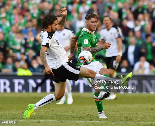 Jeff Hendrick of Republic of Ireland and Martin Harnik of Austria during the FIFA 2018 World Cup Qualifier between Republic of Ireland and Austria at...