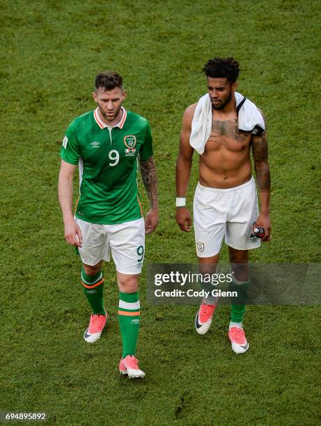 Dublin , Ireland - 11 June 2017; Daryl Murphy, left, and Cyrus Christie of Republic of Ireland walk off the pitch following the FIFA World Cup...