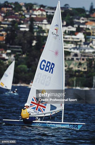 English sailor Ben Ainslie competes for Great Britain to finish in first place to win the gold medal in the Laser class open single person dinghy...