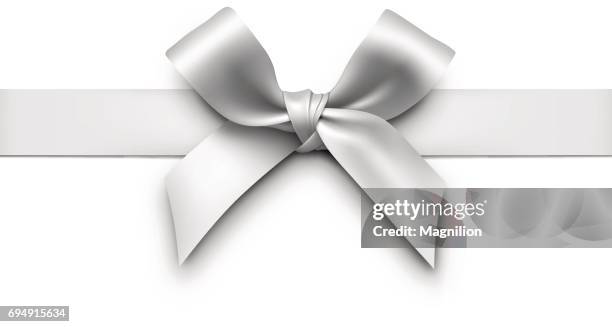 silver gift bow with ribbon - present bow stock illustrations