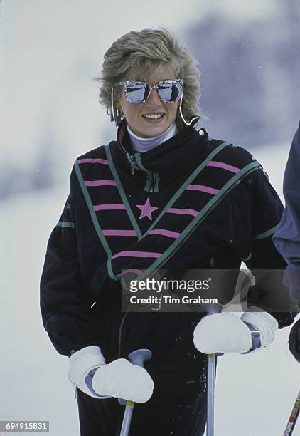 Diana, Princess of Wales on a skiing holiday in Klosters, Switzerland, 9th March 1986.