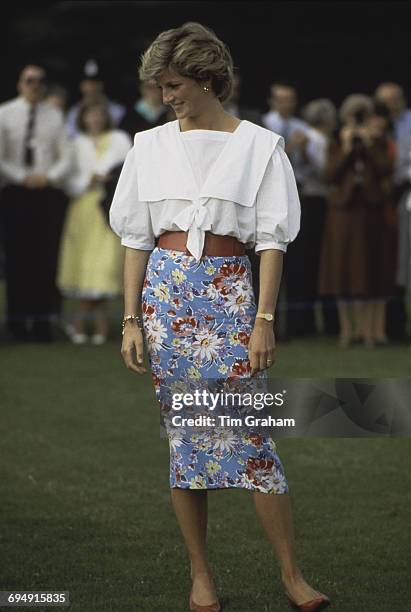 Diana, Princess of Wales attends a polo match in Cirencester, UK, 30th June 1985.