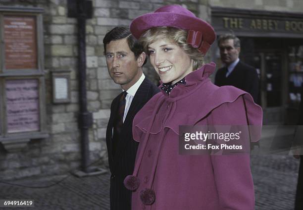 Prince Charles and the Princess of Wales at Westminster Abbey, London, for a centenary service for the Royal College Of Music, 28th February 1982.