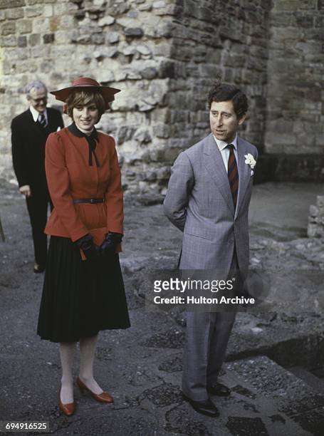 Prince Charles Prince Charles and the Princess of Wales at Caernarvon Castle during an official tour of Wales, 27th October 1981.