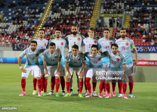 Players of Turkish National Football Team pose for a photo before the FIFA 2018 World Cup Qualifiers Group I match between Kosovo and Turkey at Loro...