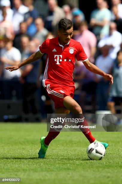 Oliver Batista Meier of Bayern runs with the ball during the B Juniors German Championship Semi Final match between FC Schalke and Bayern Muenchen at...