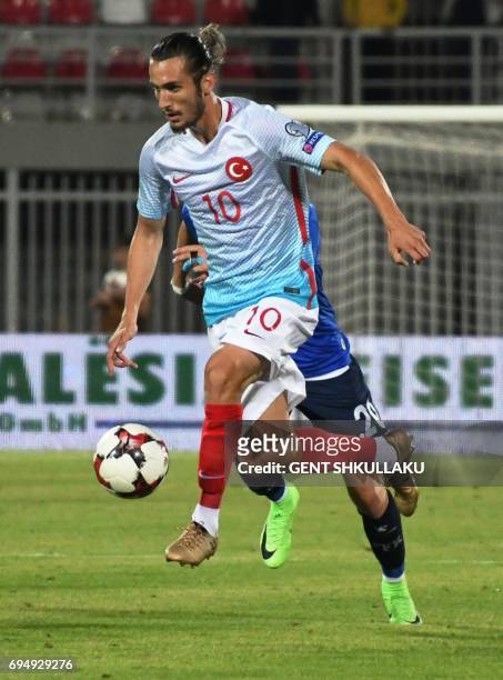 Turkey's Yusuf Yazici controls the ball during the FIFA World Cup 2018 qualification football match between Kosovo and Turkey in Loro Borici stadium...