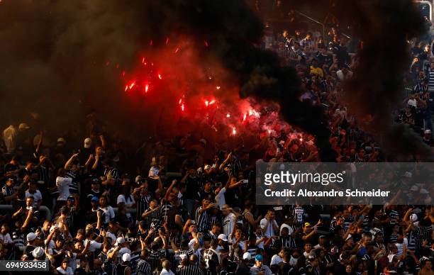 Fans of Corinthians in action during the match between Corinthians and Sao Paulo for the Brasileirao Series A 2017 at Arena Corinthians Stadium on...