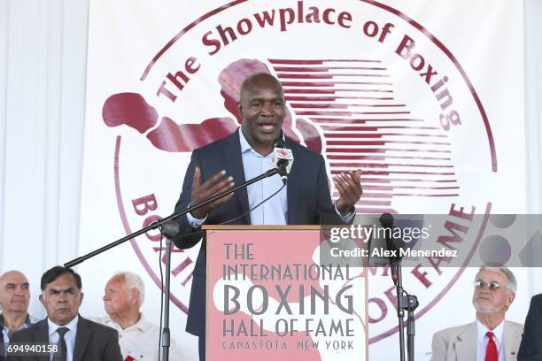 Inductee Evander Holyfield is seen during the International Boxing Hall of Fame induction Weekend of Champions event on June 11, 2017 in Canastota,...