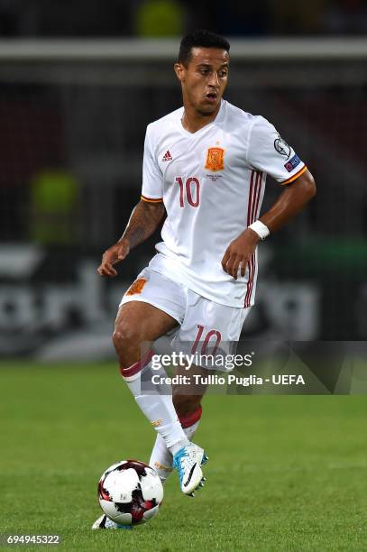 Thiago Alcantara of Spain in action during the FIFA 2018 World Cup Qualifier between FYR Macedonia and Spain at Nacional Arena Filip II Makedonski on...