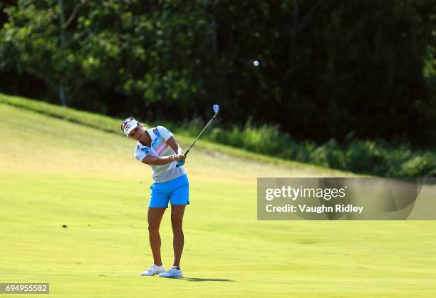 Lexi Thompson of the USA hits her 2nd shot on the 18th hole during the final round of the Manulife LPGA Classic at Whistle Bear Golf Club on June 11,...