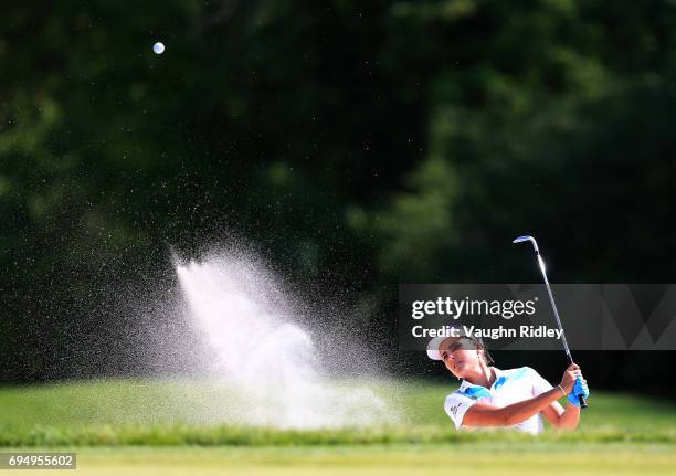 Lexi Thompson of the USA hits out of the bunker on the 16th hole during the final round of the Manulife LPGA Classic at Whistle Bear Golf Club on...