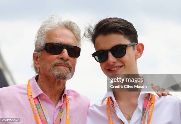 Actor Michael Douglas with his son Dylan during the Canadian Formula One Grand Prix at Circuit Gilles Villeneuve on June 11, 2017 in Montreal, Canada.