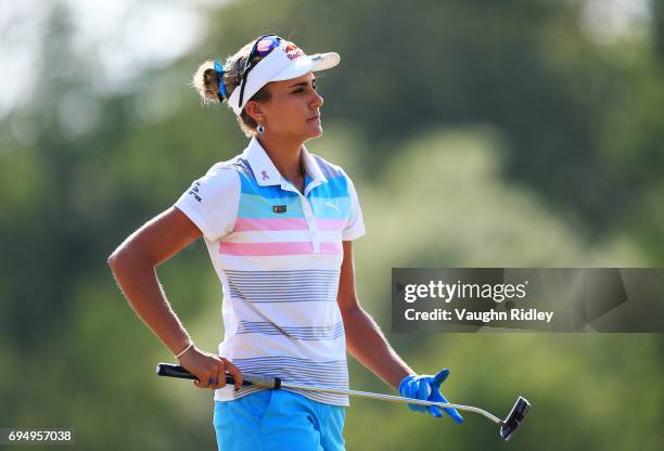 Lexi Thompson of the USA reacts after missing a putt on the 18th hole during the final round of the Manulife LPGA Classic at Whistle Bear Golf Club...