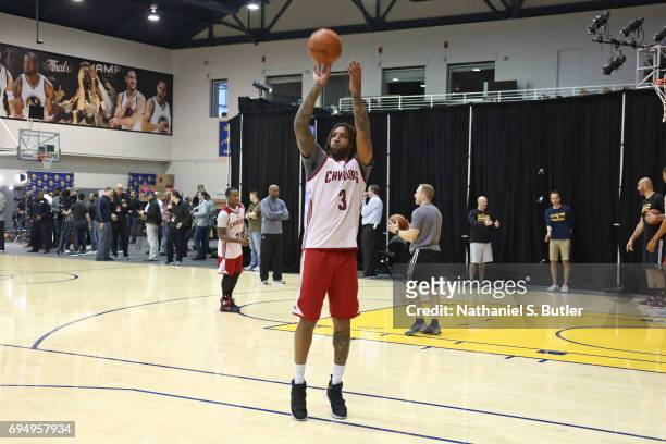 Derrick Williams of the Cleveland Cavaliers shoots the ball during practice and media availability as part of the 2017 NBA Finals on June 11, 2017 at...