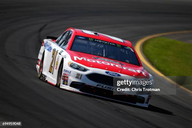 Ryan Blaney drives the Motorcraft/Quick Lane Tire & Auto Center Ford during the Monster Energy NASCAR Cup Series Axalta presents the Pocono 400 at...