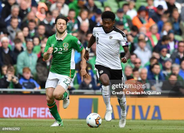 Harry Arter of Republic of Ireland and David Alaba of Austria during the FIFA 2018 World Cup Qualifier between Republic of Ireland and Austria at...