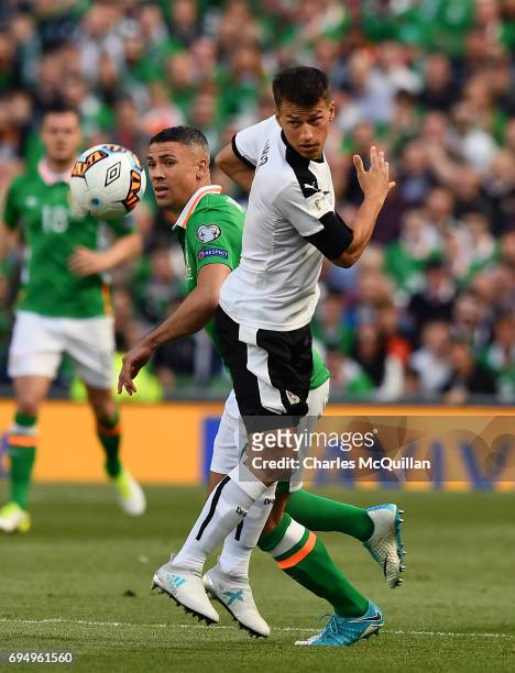Jon Walters of Republic of Ireland and Stefan Lainer of Austria during the FIFA 2018 World Cup Qualifier between Republic of Ireland and Austria at...