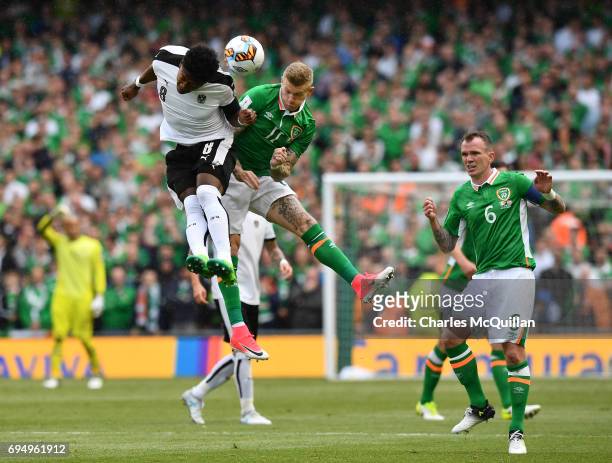 James McClean of Republic of Ireland and David Alaba of Austria during the FIFA 2018 World Cup Qualifier between Republic of Ireland and Austria at...