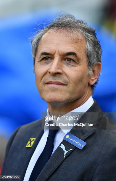 Austria national team coach Marcel Koller watches on from the sidelines during the FIFA 2018 World Cup Qualifier between Republic of Ireland and...