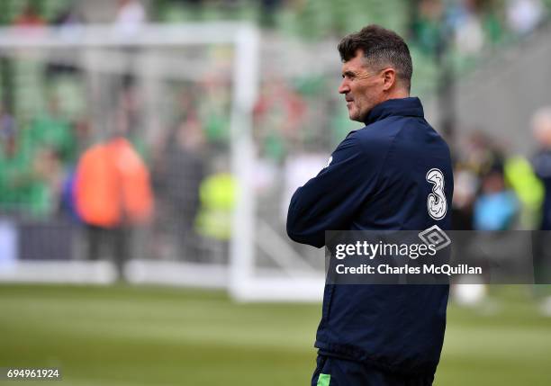 Republic of Ireland assistant manager Roy Keane watches on during the FIFA 2018 World Cup Qualifier between Republic of Ireland and Austria at Aviva...