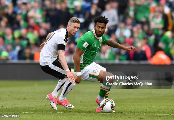 Cyrus Christie of Republic of Ireland and Florian Kainz of Austria during the FIFA 2018 World Cup Qualifier between Republic of Ireland and Austria...